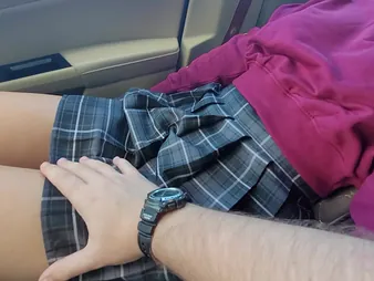 Petitexxgirl gets picked up and groped in public for her busty tits and tight skirt